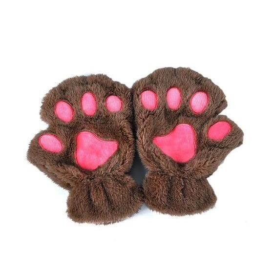 Winter Lovely Half Cover Paw Bear Cat Claw Gloves Short Finger Magenta Charlie