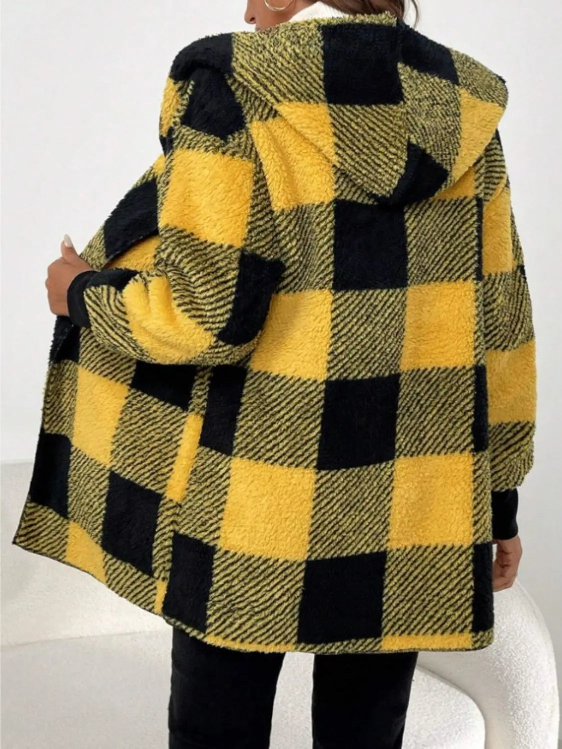 Plaid Long Sleeve Hooded Coat Trendsi