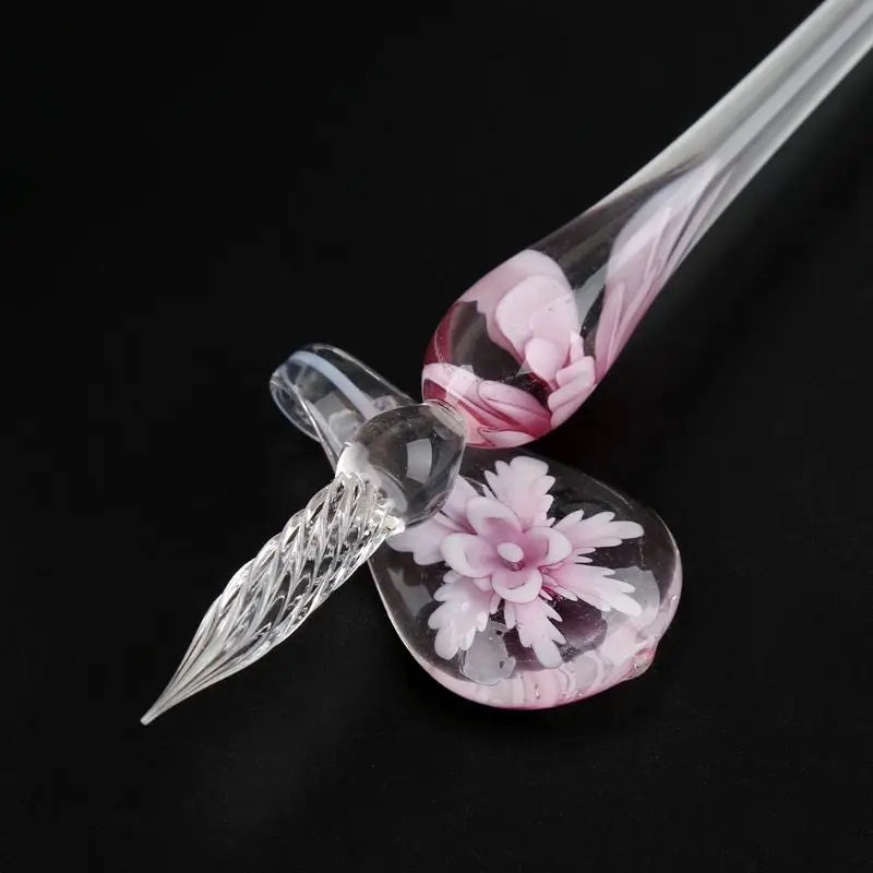 Elegant Crystal Flower Glass Dip Pen Set Magenta Charlie