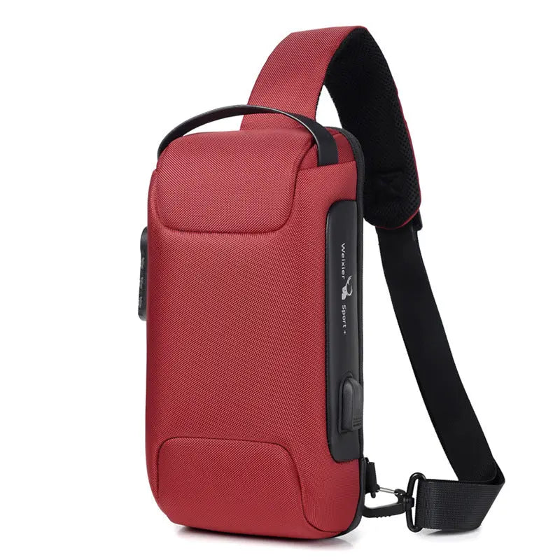 Waterproof USB Anti-theft Bag Men Oxford Crossbody Shoulder Bag Sling Multifunction Short Travel Messenger Chest Pack Magenta Charlie