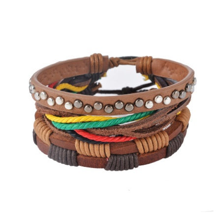 Leather Bracelet Men Multilayer Bead Bracelet Punk Wrap Bracelets for Women Vintage punk Men Jewelry Magenta Charlie