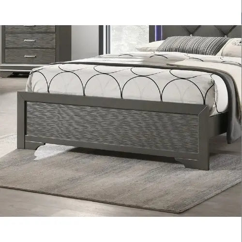 Dark Gray Faux Leather Tufted Headboard 1pc Queen Size Bed W LED Bedroom Furniture Gray Unique Texture FB Solid Wood Magenta Charlie