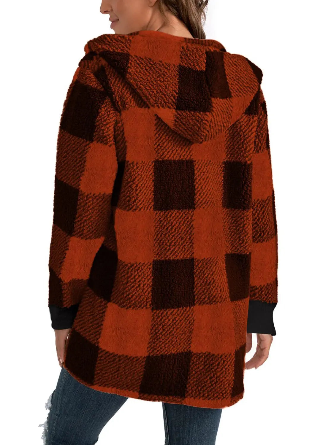 Plaid Long Sleeve Hooded Coat Trendsi