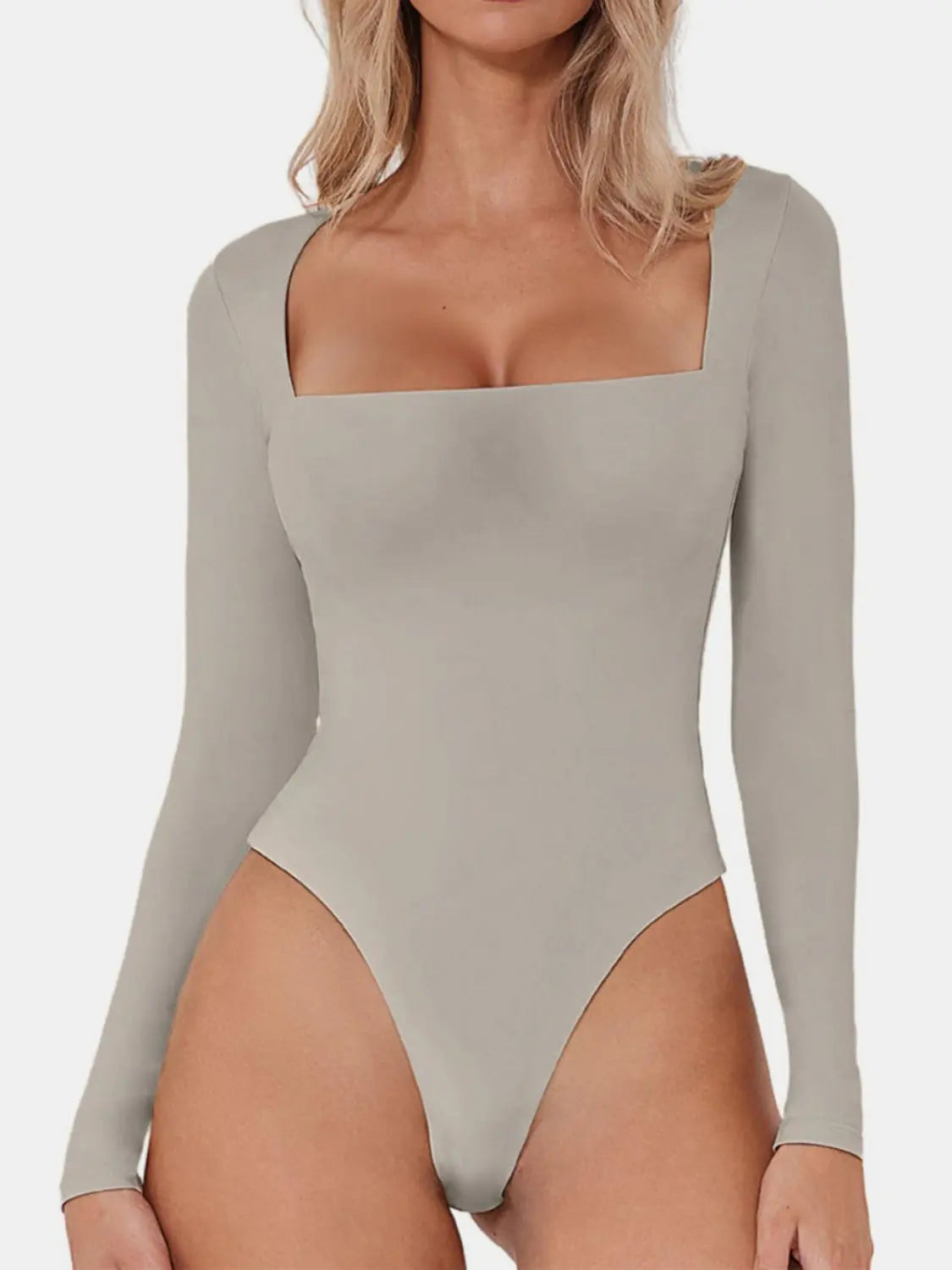 Square Neck Long Sleeve Bodysuit Trendsi