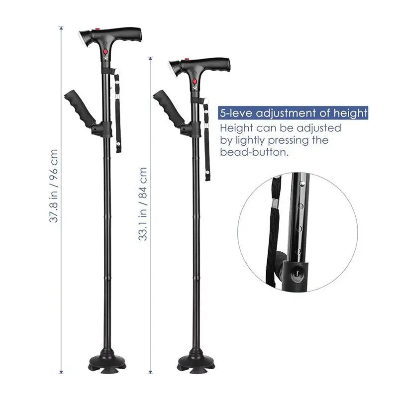 Collapsible Telescopic Cane Folding Crutch LED Lightweight Safety White Eucalyptus