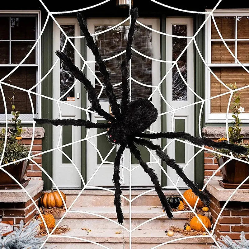 Giant Spider Huge Spider Web Halloween Decoration Props Haunted Indoor Outdoor Spooky Plush Large Araneid Prank Trick Supplies The Zebra Effect