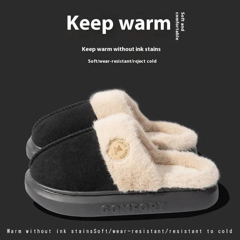 New Plush Slippers For Women Men Winter Warm Home Slipper Indoor Thick-soled Fleece Shoes Magenta Charlie