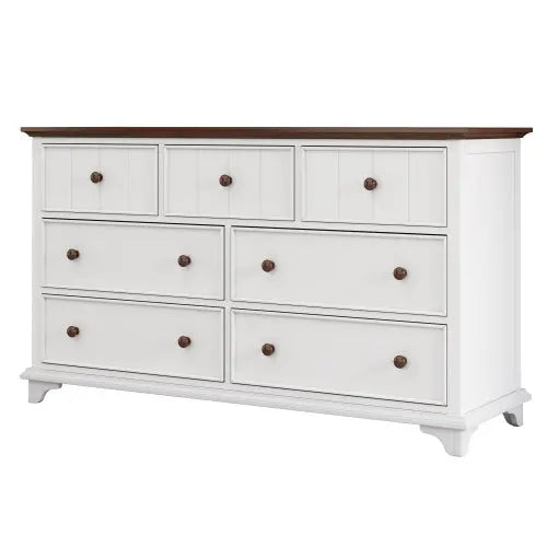 Wooden Captain Seven-Drawer Dresser For Bedroom, Living Room, Kids' Room, White Walnut The Zebra Effect