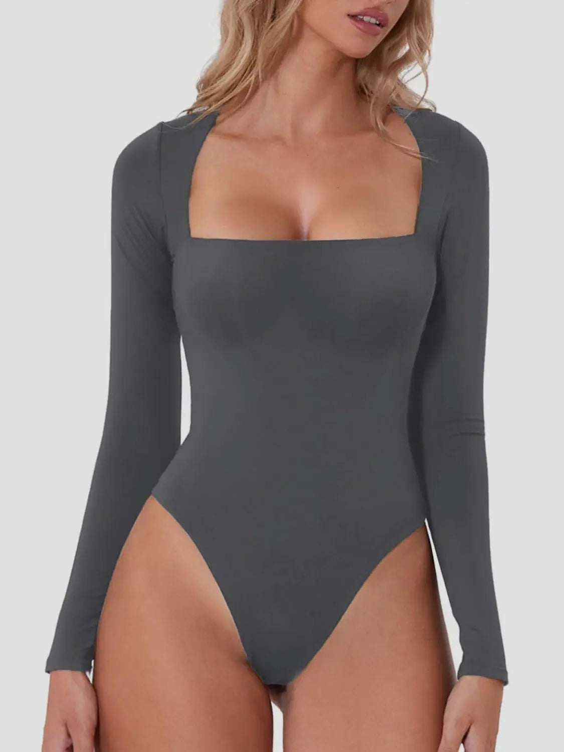 Square Neck Long Sleeve Bodysuit Trendsi