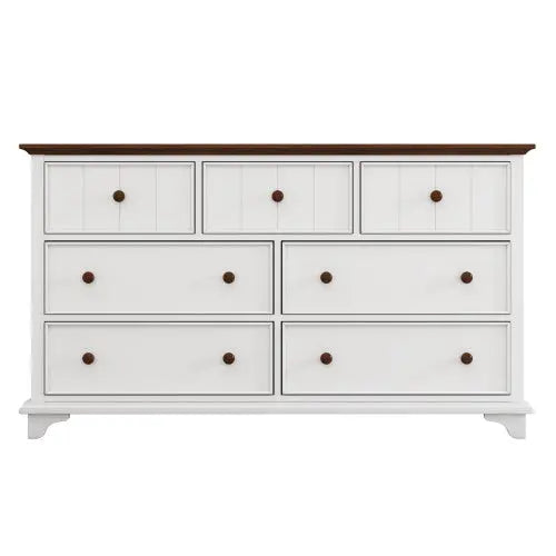 Wooden Captain Seven-Drawer Dresser For Bedroom, Living Room, Kids' Room, White Walnut The Zebra Effect