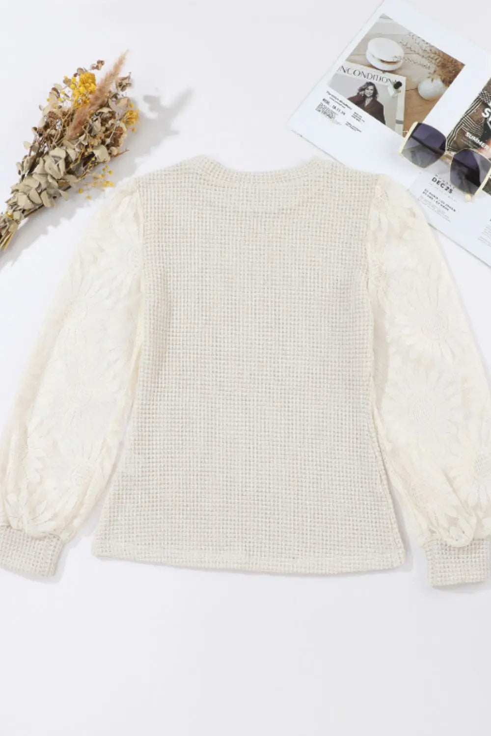 Mock Neck Lace Long Sleeve Top Trendsi