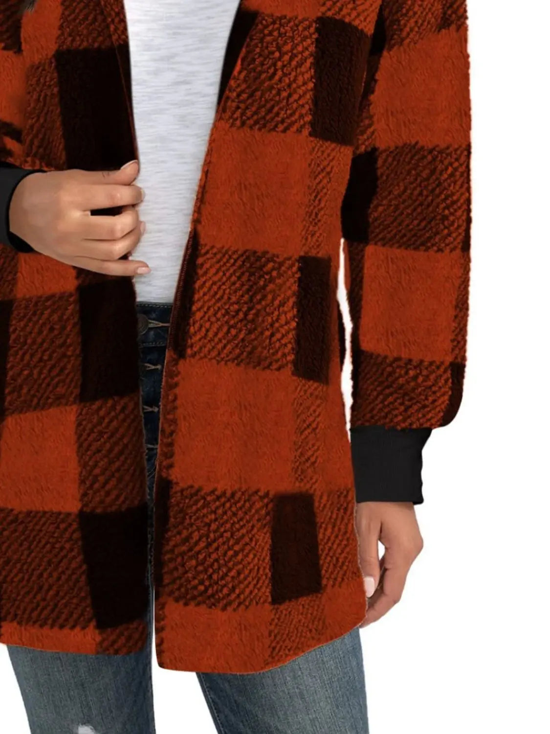 Plaid Long Sleeve Hooded Coat Trendsi