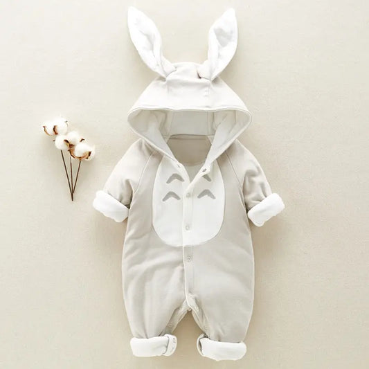 The new cotton padded cotton baby romper thickened chinchilla hooded cotton baby Onesies newborn go climbing clothes Magenta Charlie