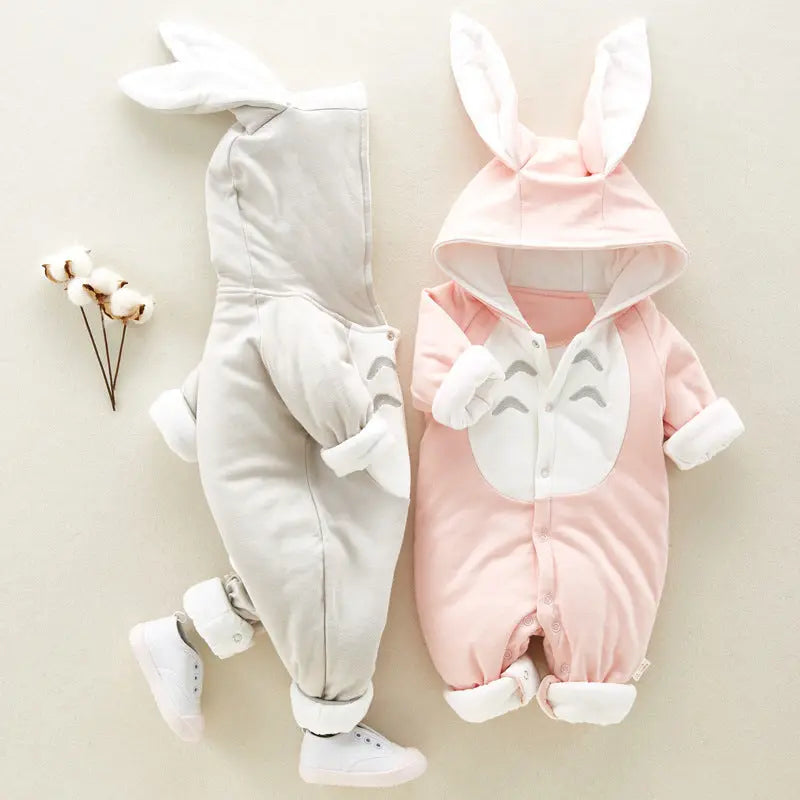 The new cotton padded cotton baby romper thickened chinchilla hooded cotton baby Onesies newborn go climbing clothes Magenta Charlie