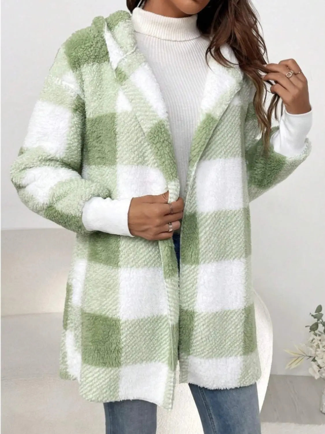 Plaid Long Sleeve Hooded Coat Trendsi