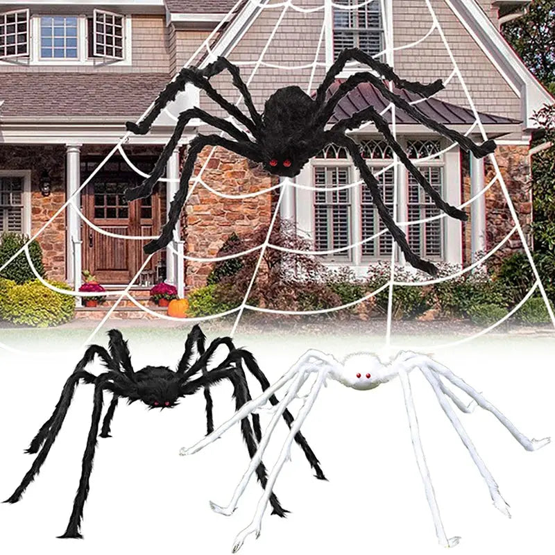 Giant Spider Huge Spider Web Halloween Decoration Props Haunted Indoor Outdoor Spooky Plush Large Araneid Prank Trick Supplies The Zebra Effect