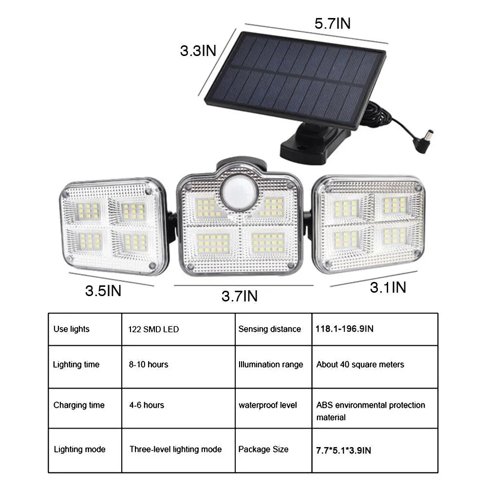 Solar Sensor Light 122 LED 3Head Outdoor Spotlight with 3 Modes Pink Iolaus