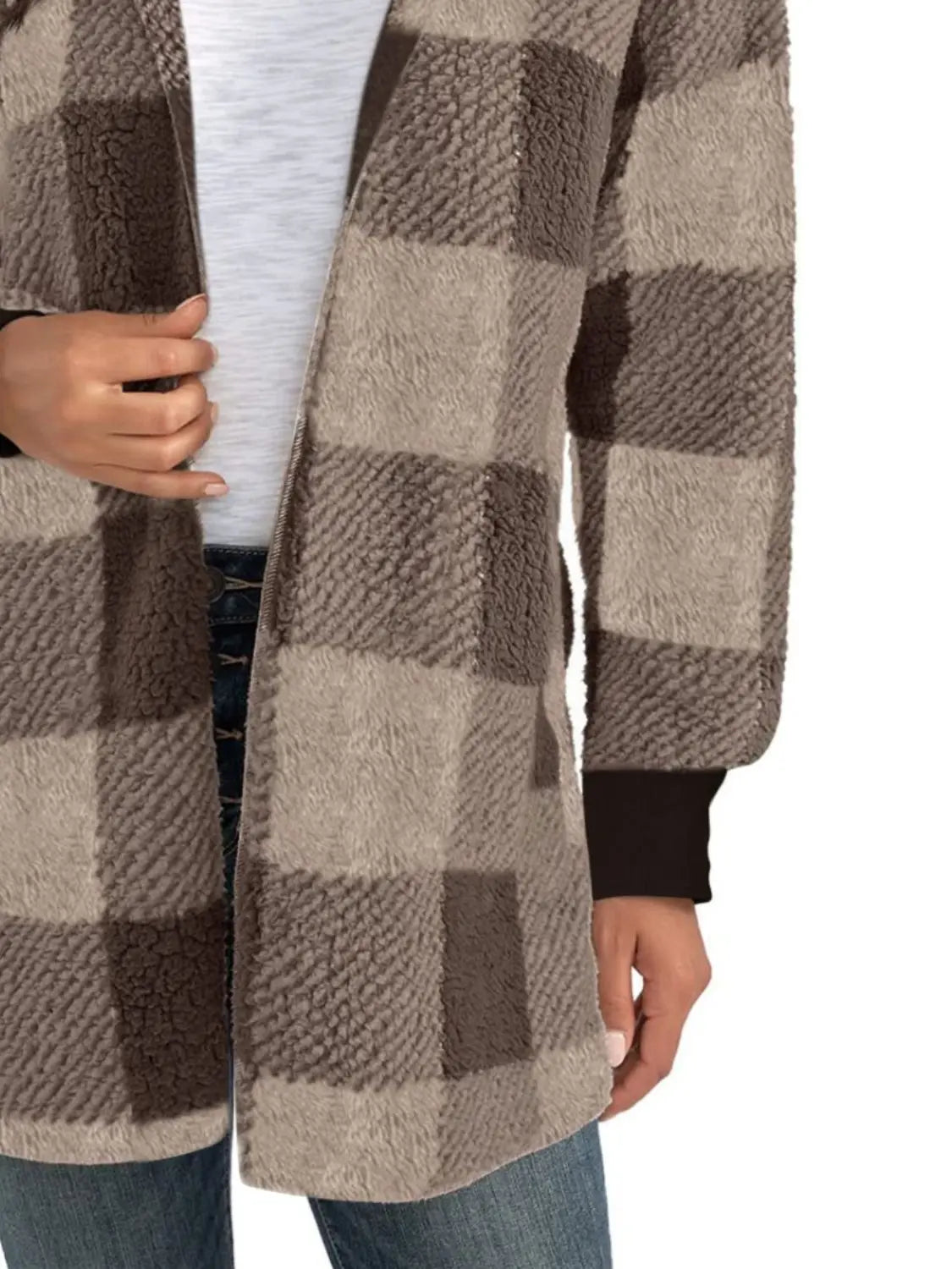 Plaid Long Sleeve Hooded Coat Trendsi