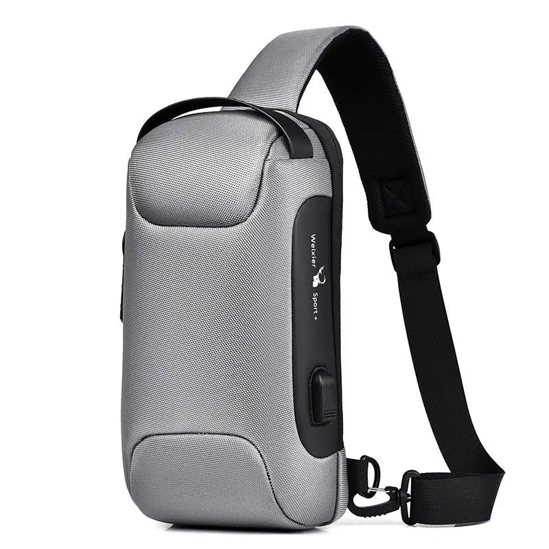 Waterproof USB Anti-theft Bag Men Oxford Crossbody Shoulder Bag Sling Multifunction Short Travel Messenger Chest Pack Magenta Charlie