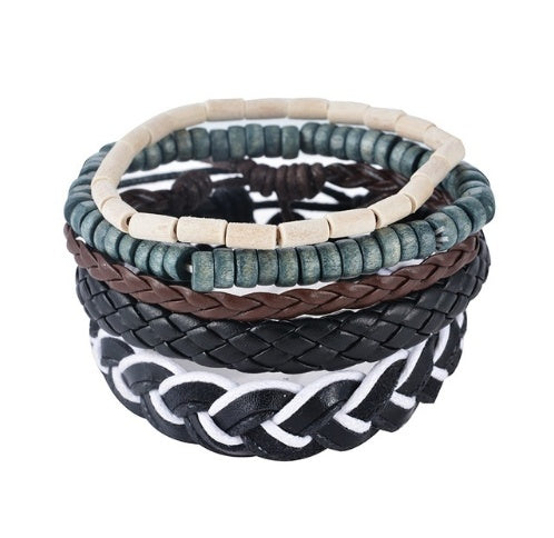 Leather Bracelet Men Multilayer Bead Bracelet Punk Wrap Bracelets for Women Vintage punk Men Jewelry Magenta Charlie