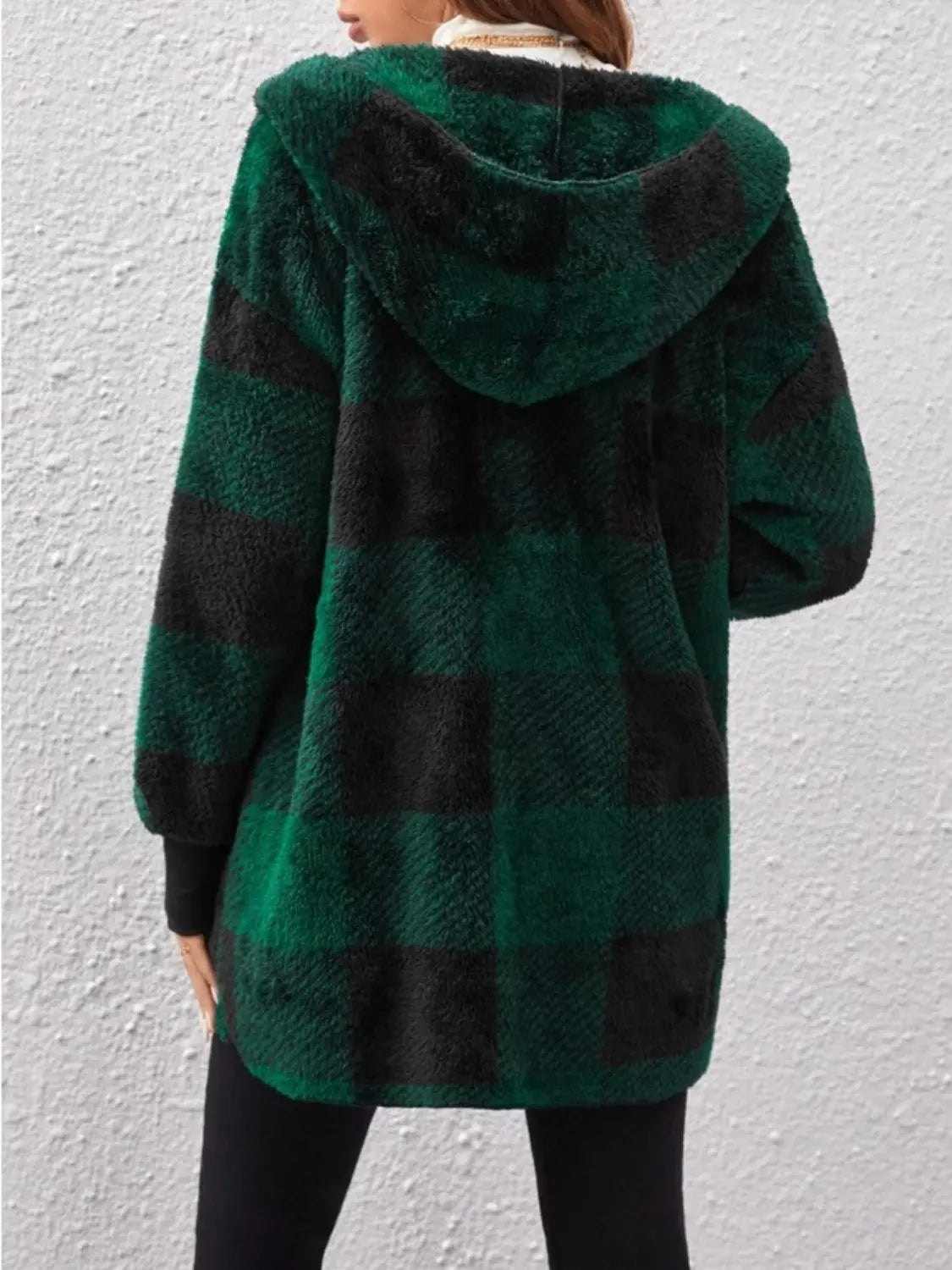 Plaid Long Sleeve Hooded Coat Trendsi