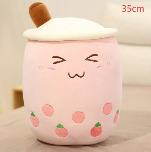 Cute Fruit Drink Plush Stuffed Soft Strawberry Milk Tea Plush Boba Tea Cup Toy Bubble Tea Pillow Cushion Kids Gift Magenta Charlie