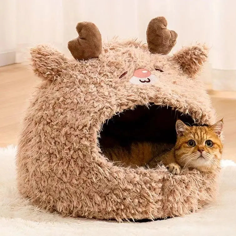 Closed Warm Plush Pet Cat Nest Magenta Charlie