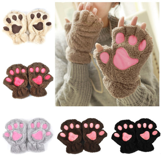 Winter Lovely Half Cover Paw Bear Cat Claw Gloves Short Finger Magenta Charlie