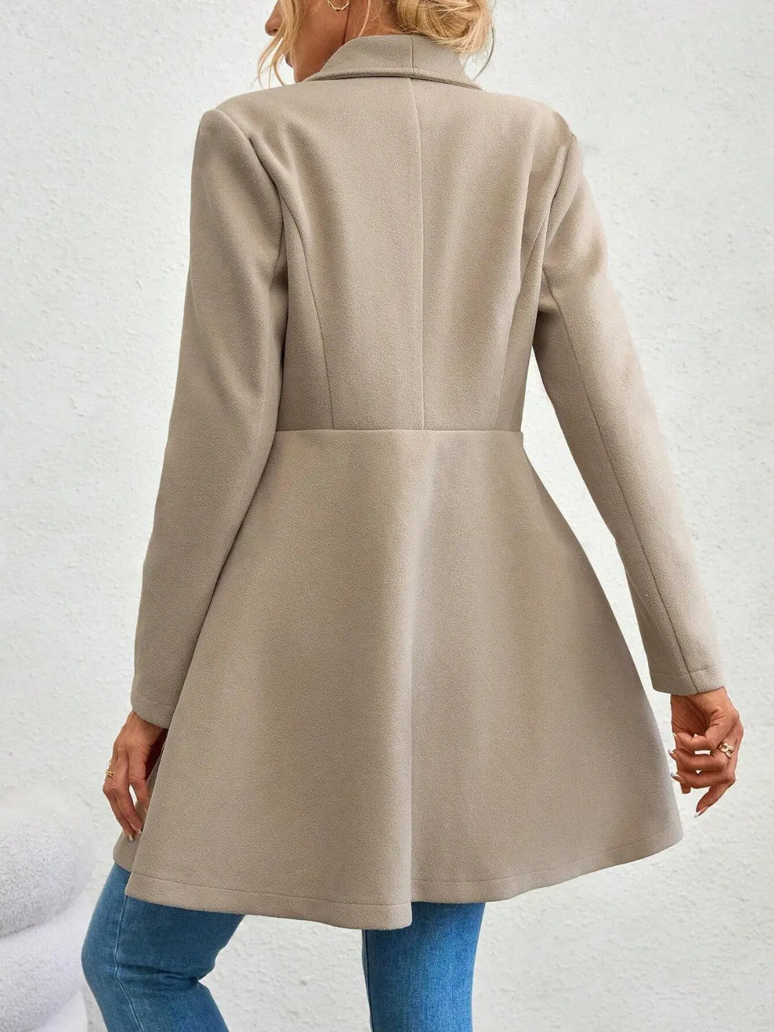 Collared Neck Button Up Long Sleeve Coat Trendsi