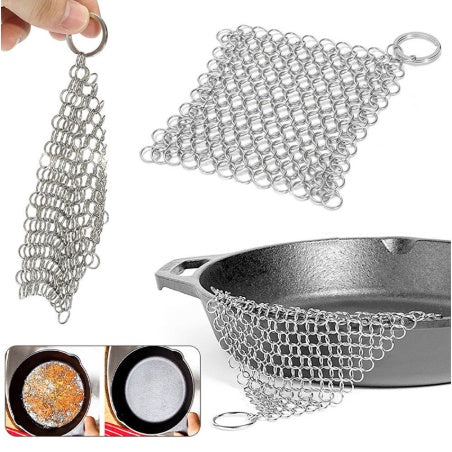 Silver Stainless Steel Cast Iron Cleaner Chainmail Scrubber Home Cookware Clean For Skillets Grill Pans Magenta Charlie