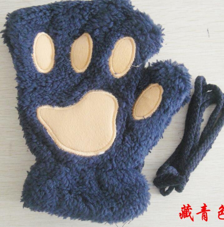 Winter Lovely Half Cover Paw Bear Cat Claw Gloves Short Finger Magenta Charlie