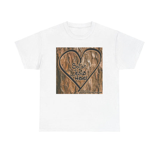 Graphic Tee - Wood Carved Heart Satan + Jesus Design Printify