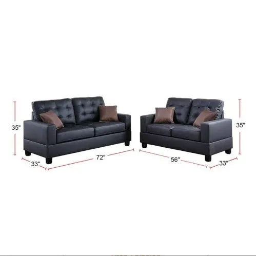 Living Room Furniture 2pc Sofa Set Black Faux Leather Tufted Sofa Loveseat W Pillows Cushion Couch Magenta Charlie