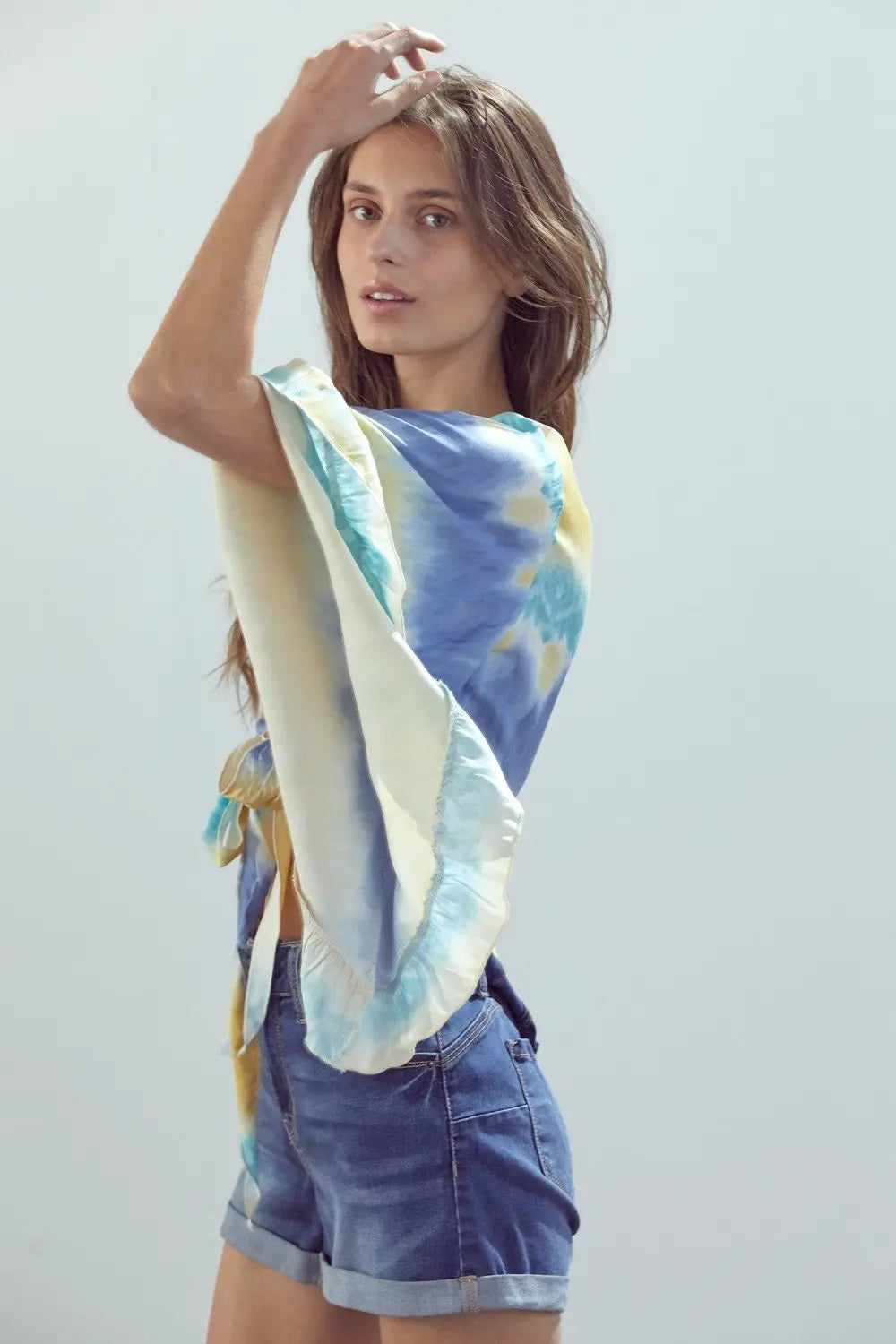 Bell-Sleeve Tie-Dye Crop Top with Flowy Sleeves Indigo Arrowwood