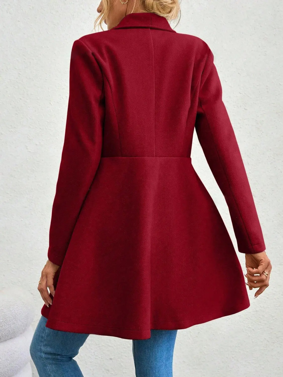 Collared Neck Button Up Long Sleeve Coat Trendsi