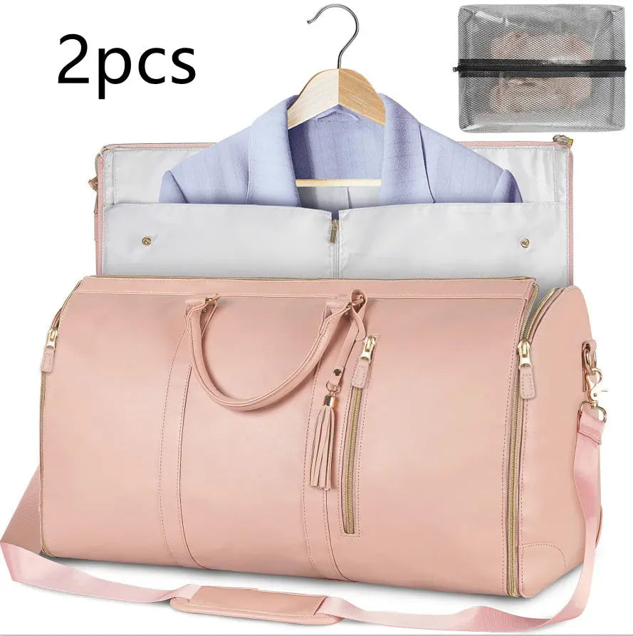 Large Capacity Travel Duffle Bag Women's Handbag Folding Suit Bag Waterproof Clothes Totes Magenta Charlie