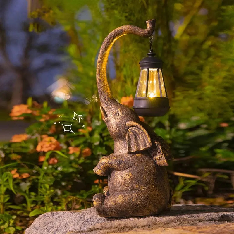 Outdoor Solar Elephant Lamp Resin Creative Crafts Animal Statue Decoration Garden Courtyard Decoration Good Luck Garden Gifts The Zebra Effect