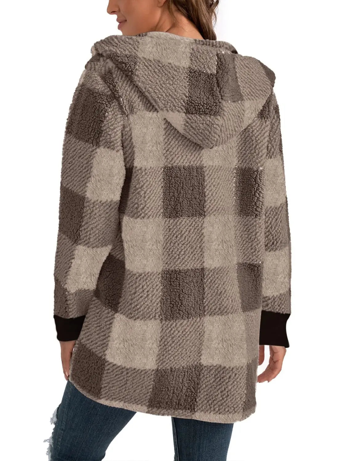 Plaid Long Sleeve Hooded Coat Trendsi