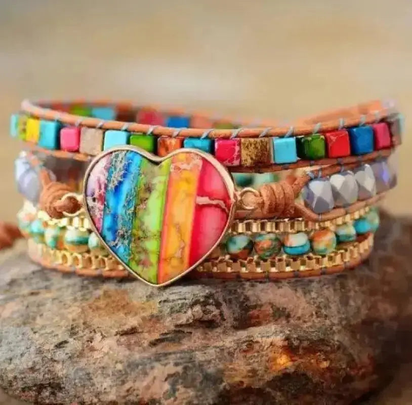 7 Chakra Heart Wrap Bracelet Copper Pallas