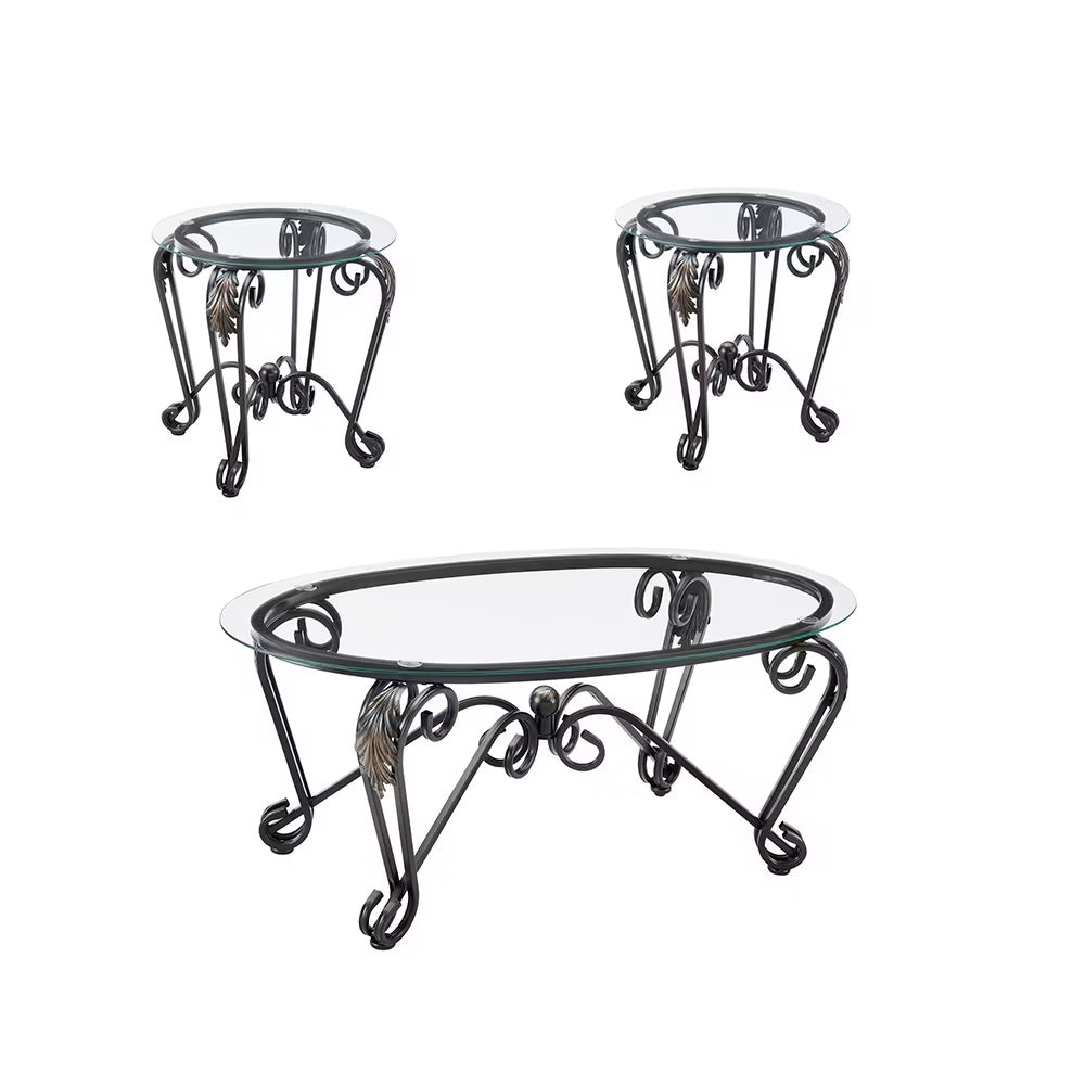 Tempered Glass Coffee Table Set Of 3,with 1 Oval Coffee Table 2 Round End Side Table,for Living Room Magenta Charlie