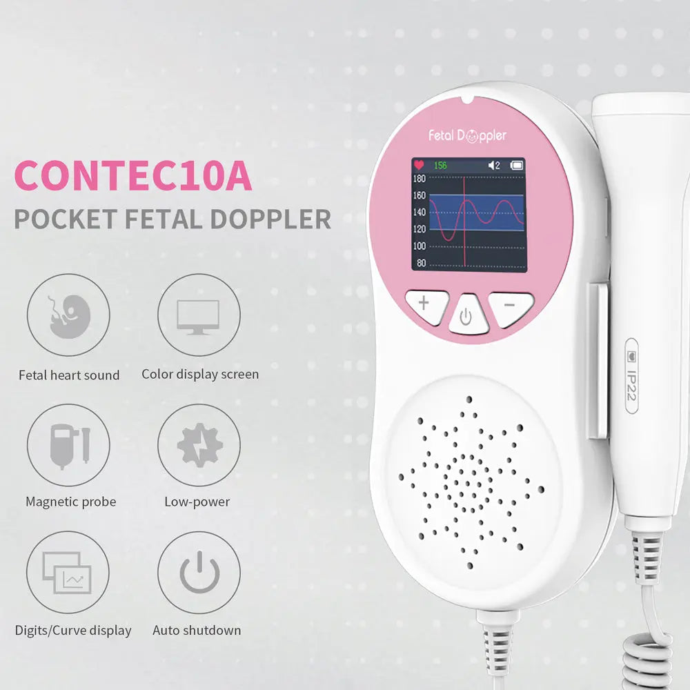 Fetal Doppler Baby Heartbeat Detector Portable Pregnant Baby Ultrasound Heart Rate Monitor Pocket LCD Doppler Stethoscope 3Mhz Probe With Gel Magenta Charlie