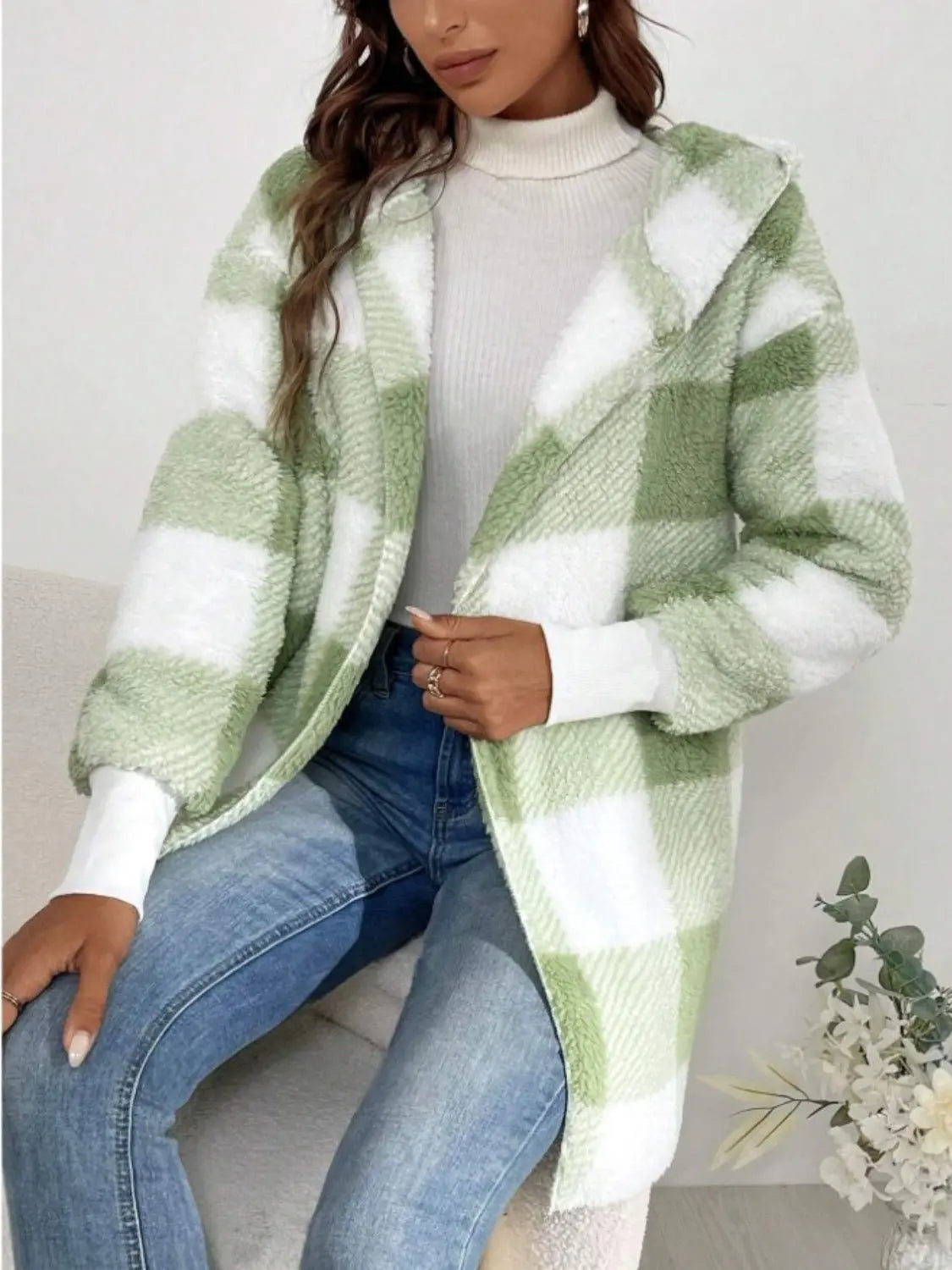 Plaid Long Sleeve Hooded Coat Trendsi