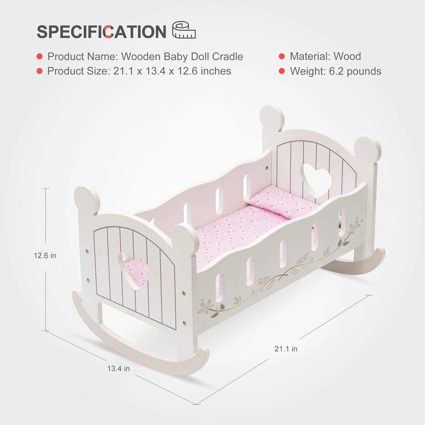 ROBOTIME Wooden Doll Cradle Rocking Baby Doll Crib Reversible Doll Bed For Dolls Girl,Fits Dolls Up To 18 Inches The Zebra Effect