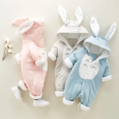 The new cotton padded cotton baby romper thickened chinchilla hooded cotton baby Onesies newborn go climbing clothes Magenta Charlie