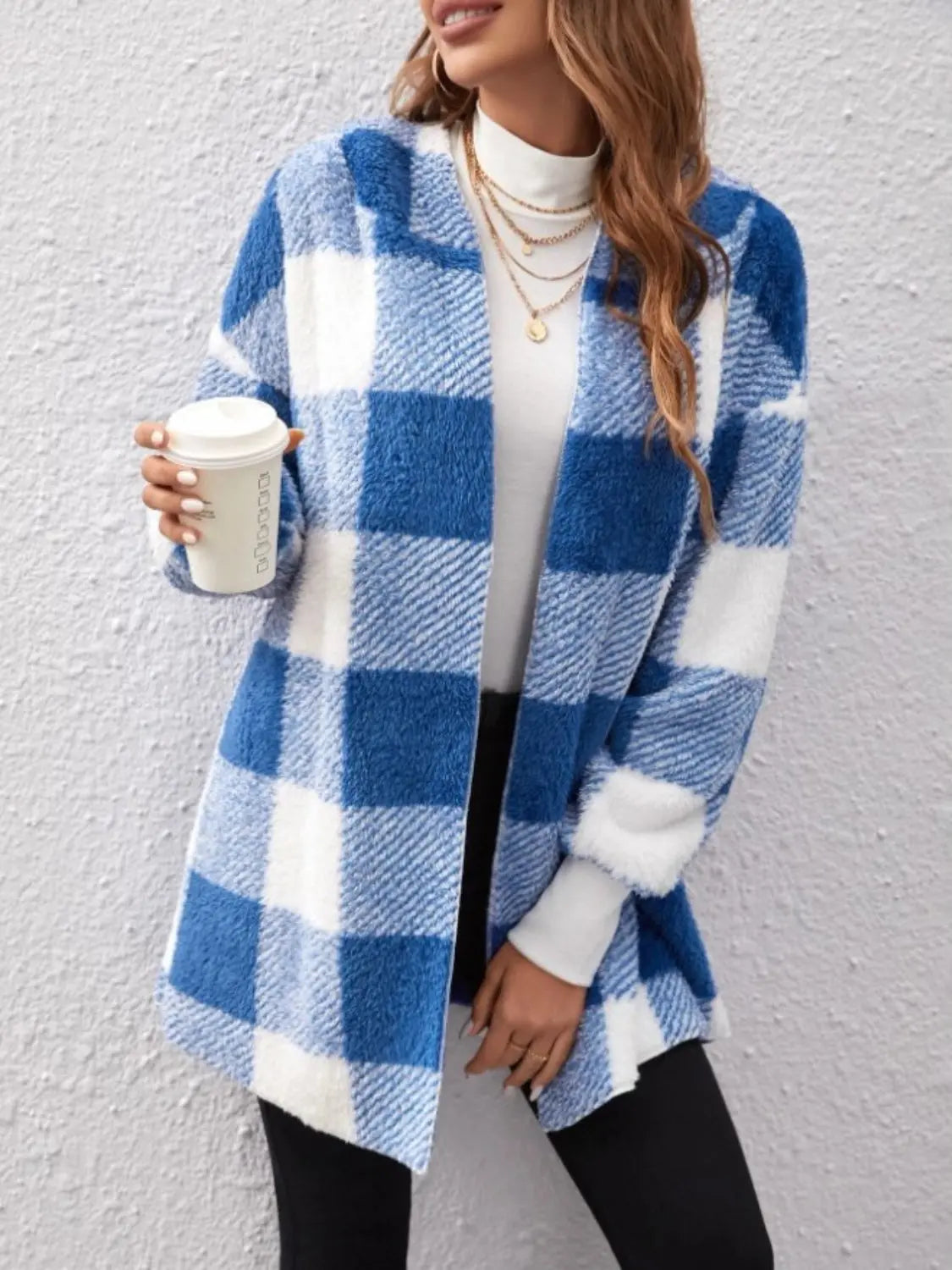 Plaid Long Sleeve Hooded Coat Trendsi