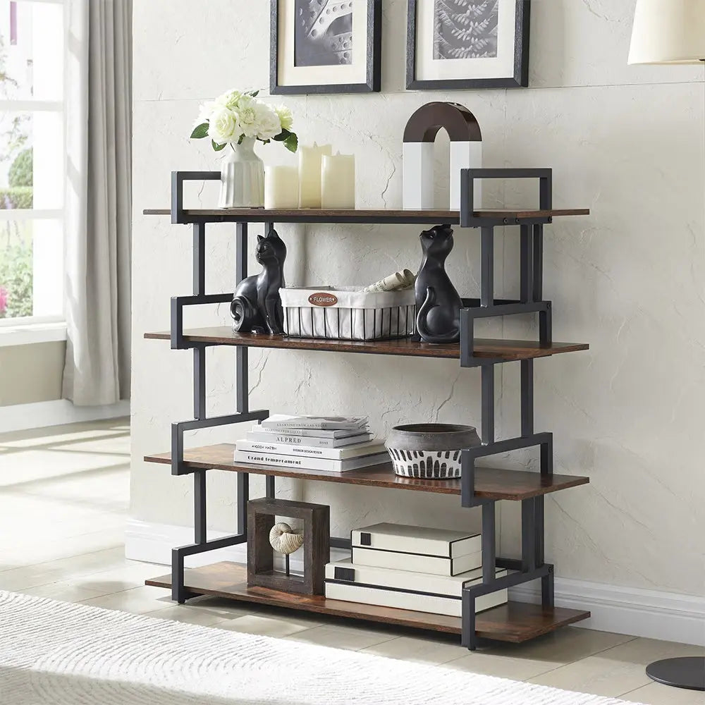 Industrial 4-tier Bookshelves, Metal And Wood Bookshelves, Open Widescreen Display Storage Bookshelves AliExpress