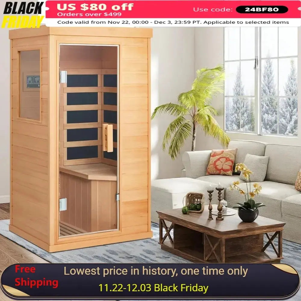 Infrared Sauna 1 Person, Full Spectrum Infrared Saunas for Home, Indoor Dry Sauna with 4 Heater Panels,Canadian Hemlock The Zebra Effect