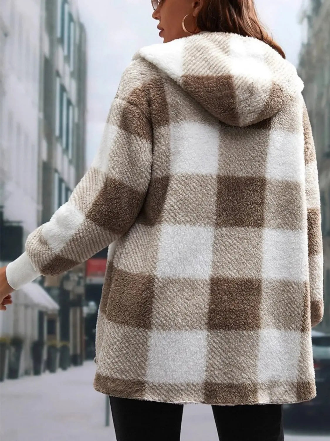 Plaid Long Sleeve Hooded Coat Trendsi