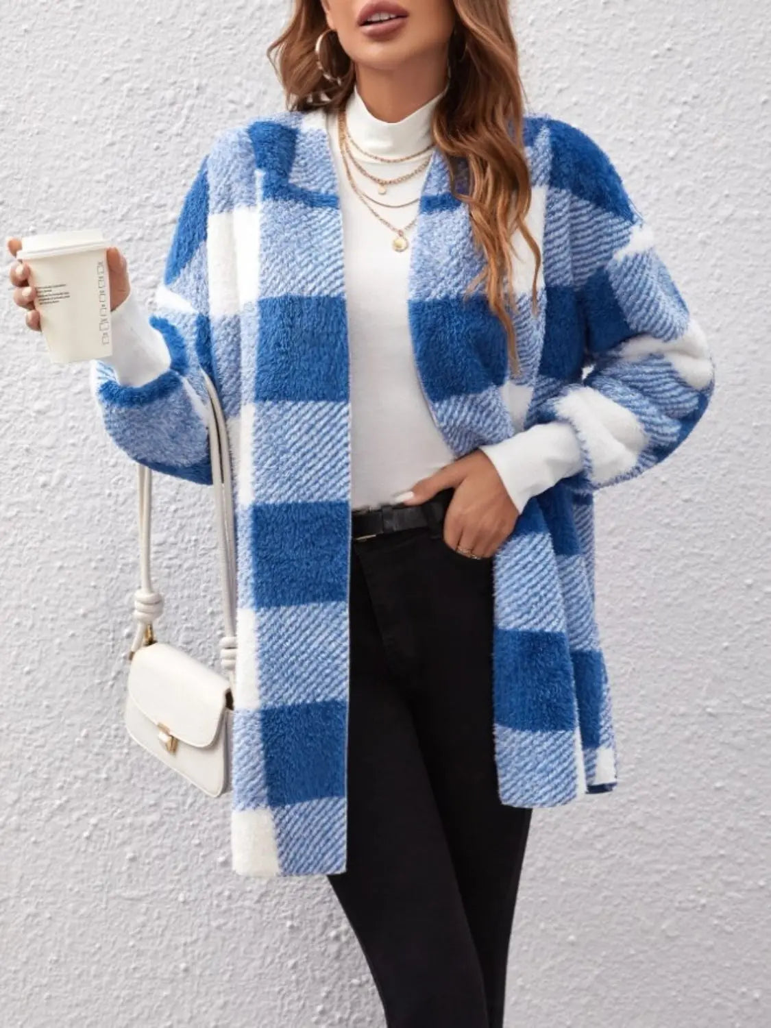 Plaid Long Sleeve Hooded Coat Trendsi