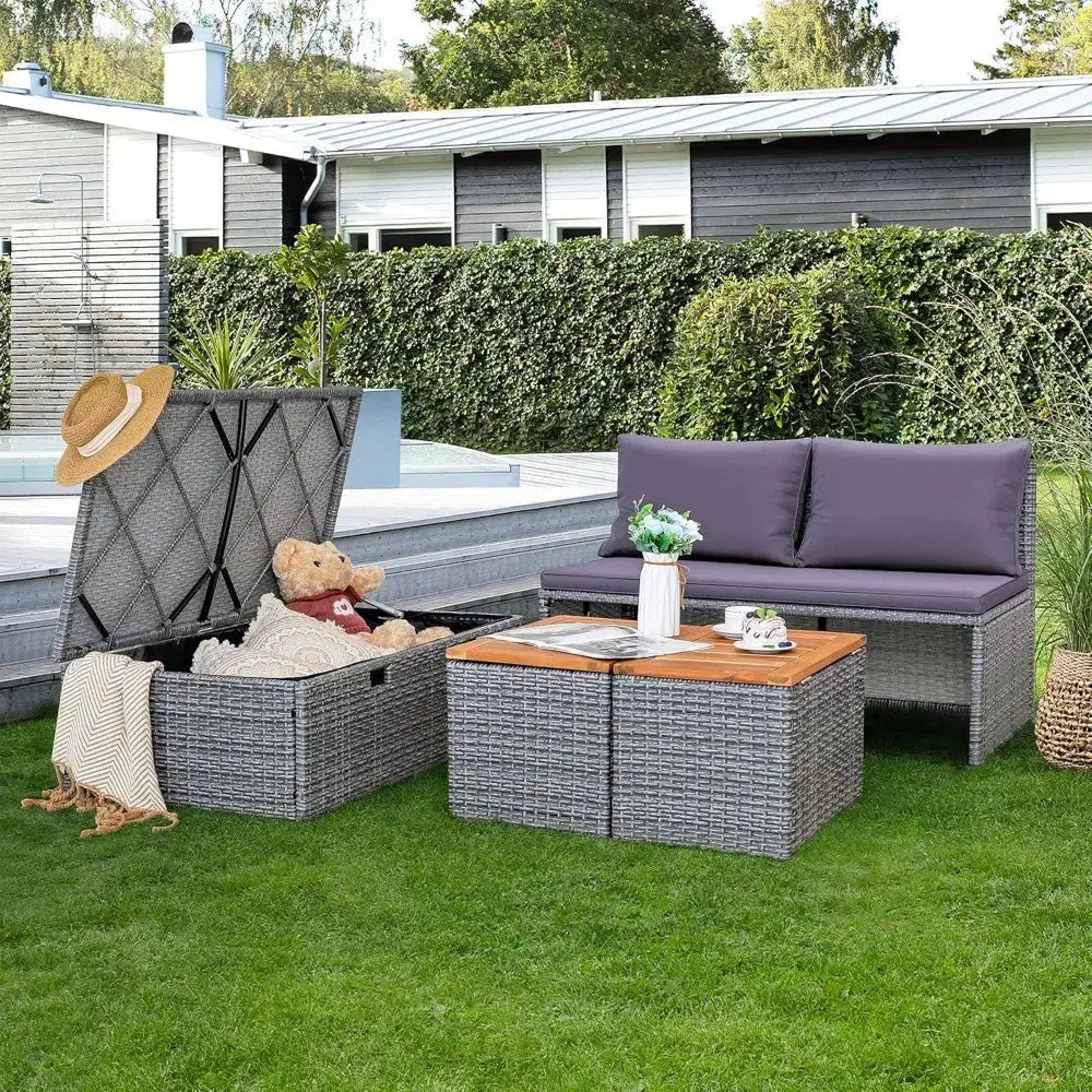 Patio Day Bed with 2 Side Tables Outdoor Daybed Set MultifunctionalRattan Lounge Bed for Backyard Porch Poolside Lawn Beach The Zebra Effect